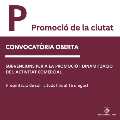 Oberta la convocatòria de subvencions per a la promoció i dinamització de l'activitat comercial de Lleida.